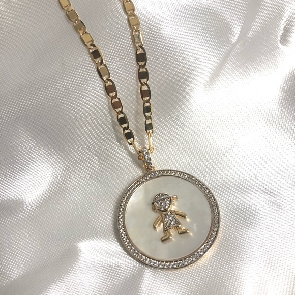 18k Gold Filled CZ Girl & Boy Necklace - Picture 7 of 9